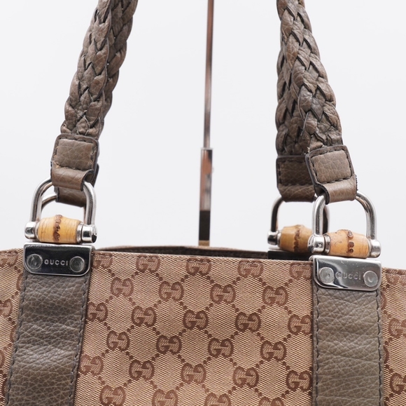 AD34❤️ Gucci GG Canvas Bamboo Libeccio Tote Bag - Picture 8 of 13